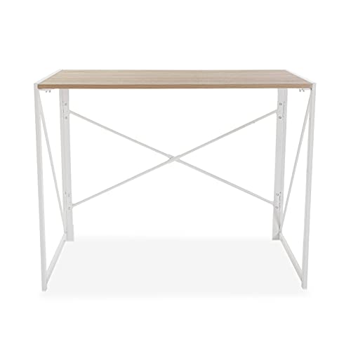 Versa Jack Mesa Escritorio para el Ordenador, Mesa para la Habitación o Estudio, Plegable, Medidas (Al x L x An) 74 x 45 x 90 cm, Madera y Metal, Color Blanco