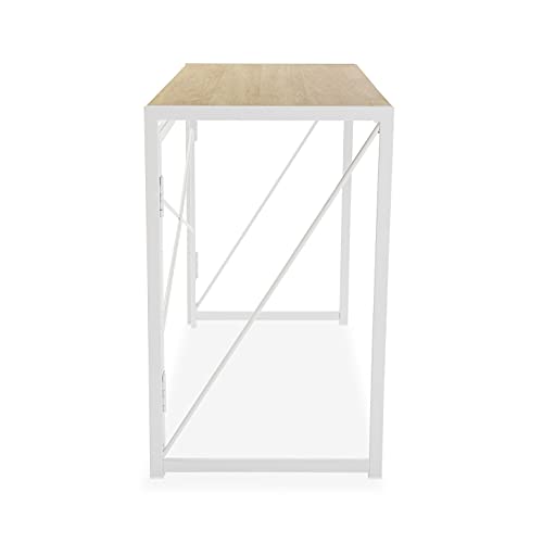 Versa Jack Mesa Escritorio para el Ordenador, Mesa para la Habitación o Estudio, Plegable, Medidas (Al x L x An) 74 x 45 x 90 cm, Madera y Metal, Color Blanco