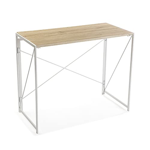 Versa Jack Mesa Escritorio para el Ordenador, Mesa para la Habitación o Estudio, Plegable, Medidas (Al x L x An) 74 x 45 x 90 cm, Madera y Metal, Color Blanco