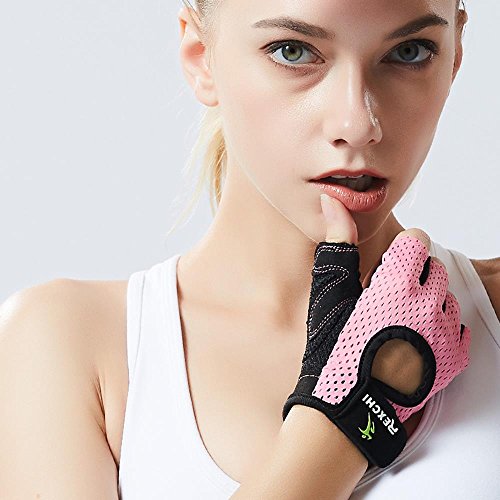 VERTAST Guantes de Gimnasio con Agarre Acolchado sin Dedos para Levantamiento de Pesas Entrenamiento Combinado Ciclismo Crossfit, para Mujer y Hombre, Rosa, L