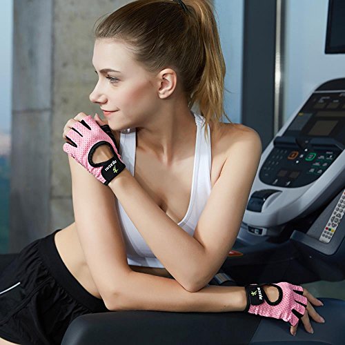 VERTAST Guantes de Gimnasio con Agarre Acolchado sin Dedos para Levantamiento de Pesas Entrenamiento Combinado Ciclismo Crossfit, para Mujer y Hombre, Rosa, L