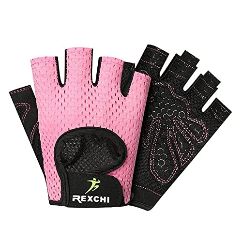 VERTAST Guantes de Gimnasio con Agarre Acolchado sin Dedos para Levantamiento de Pesas Entrenamiento Combinado Ciclismo Crossfit, para Mujer y Hombre, Rosa, L