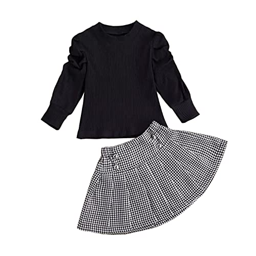 Verve Jelly Trajes para niñas bebés Suéter de punto de manga larga para niños Camiseta Minifalda plisada a cuadros superior 2 piezas Conjunto de ropa de otoño invierno Negro 120 4-5 años