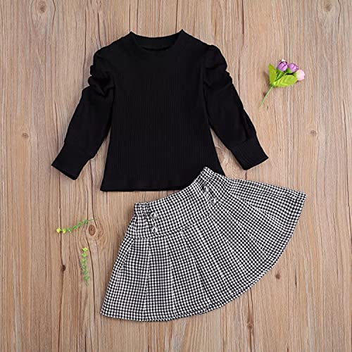 Verve Jelly Trajes para niñas bebés Suéter de punto de manga larga para niños Camiseta Minifalda plisada a cuadros superior 2 piezas Conjunto de ropa de otoño invierno Negro 120 4-5 años