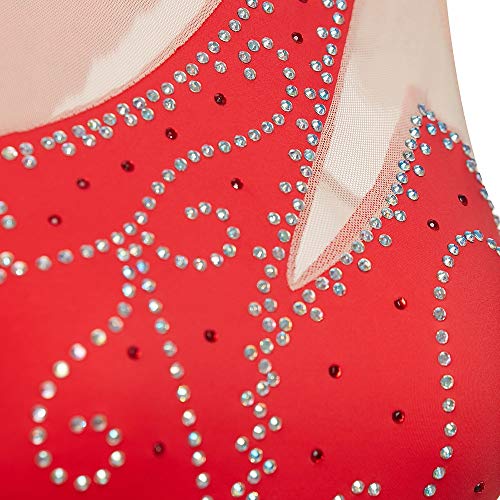 Vestido de Patinaje artístico Femenino, niñas Elastano Rojo Alta Elasticidad Competencia Deportiva Ropa de Patinaje Diseño Transpirable Hecho a Mano sin Mangas (Color : Red, Size : M)