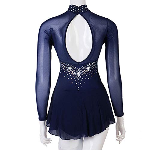 Vestido de patinaje artístico Vestido de patinaje sobre hielo femenino para niñas Patchwork azul marino oscuro Alta elasticidad Competencia Ropa de patinaje artístico Patinaje artístico,Darknavy,M