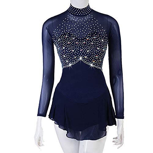 Vestido de patinaje artístico Vestido de patinaje sobre hielo femenino para niñas Patchwork azul marino oscuro Alta elasticidad Competencia Ropa de patinaje artístico Patinaje artístico,Darknavy,M