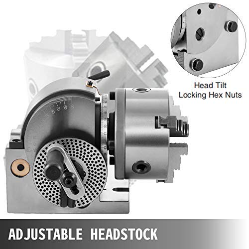 VEVOR BS-0 Cabeza Divisora de Precisión con Mandril de 3 Mordazas Contrapunto, Cabezal Divisor MT2 con Mandril de 168 mm, Cabezal Divisorio 23 kg, Altura de Centro de Indexación 100 mm con Placas