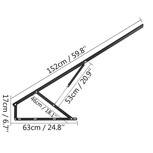 VEVOR Juego de Dos Bisagras para Canapé con Dos Resortes para Cama 1.5 x 2M de Largo Sistema de Elevación con Amortiguadores Bisagra para Canape Herrajes Cama Abatible Pistones para Canapes Negro