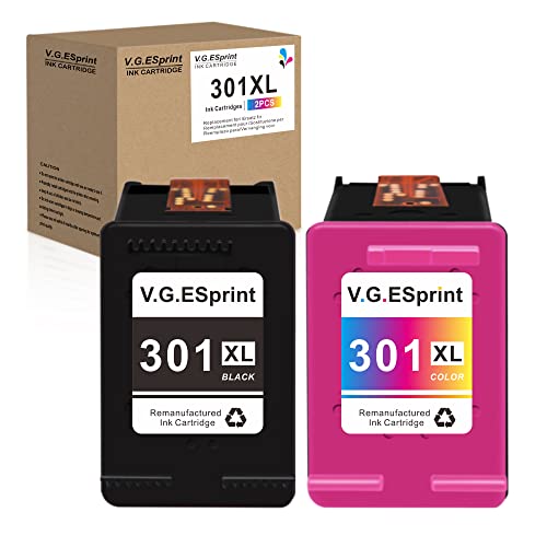 V.G.ESprint 301XL Remanufacturado para HP 301 Cartuchos de Tinta para Deskjet 1000 1010 1050 1510 1512 2050 2510 2540 3050 Envy 4500 5530 5532 Officejet 2620 2622 4630 4632 (1 Negro, 1 Color)