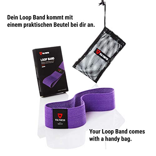 VIA FORTIS Gomas elasticas Fitness Bandas elasticas musculacion Hecho de Material Textil Que no daña la Piel - con el Plan de Entrenamiento y la Bolsa - Disponible como Conjunto