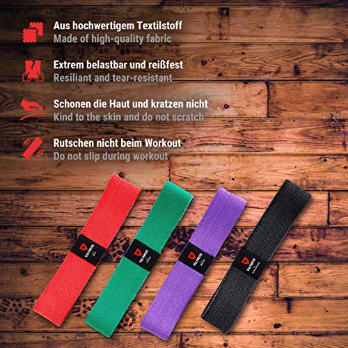 VIA FORTIS Gomas elasticas Fitness Bandas elasticas musculacion Hecho de Material Textil Que no daña la Piel - con el Plan de Entrenamiento y la Bolsa - Disponible como Conjunto