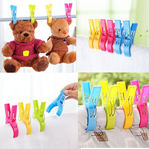 Vicloon 12Pcs Pinzas de Toalla de Playa Grande Fuerte Clips Plástico,Resistente Clips Brillante Color Pinza de la Ropa,Resistentes al Viento,para la Ropa Pesada