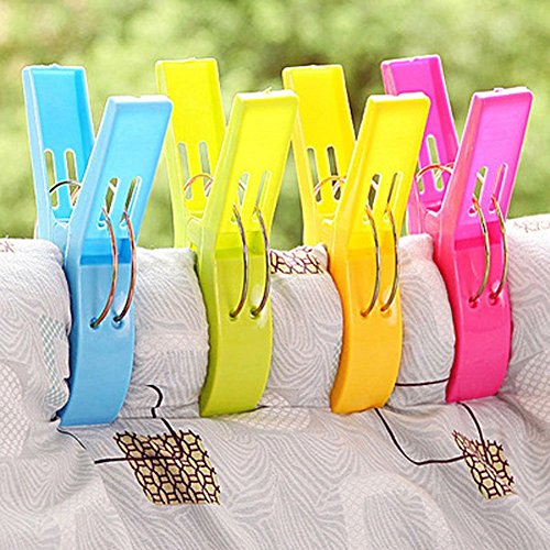 Vicloon 12Pcs Pinzas de Toalla de Playa Grande Fuerte Clips Plástico,Resistente Clips Brillante Color Pinza de la Ropa,Resistentes al Viento,para la Ropa Pesada