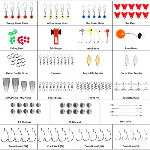 Vicloon 191pcs Anzuelos de Pesca, Accesorios de Pesca con Caja de Pesca, Incluye Pesas de Plomada, Emerillones e Imperdibles, Diapositivas de Plomada, Anzuelos, Kit de Caja de Aparejos de Pesca