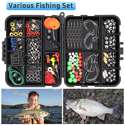 Vicloon 191pcs Anzuelos de Pesca, Accesorios de Pesca con Caja de Pesca, Incluye Pesas de Plomada, Emerillones e Imperdibles, Diapositivas de Plomada, Anzuelos, Kit de Caja de Aparejos de Pesca