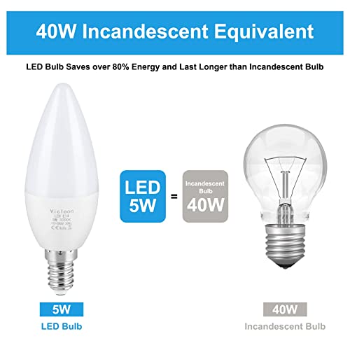 Vicloon Bombillas LED Vela E14, 5W Equivalente a 40W, 550 Lúmenes, Blancos Cálidos 3000K, No regulable, AC 220-240V, CRI>80+, Angulo de haz de 270° - Pack de 5 Unidades