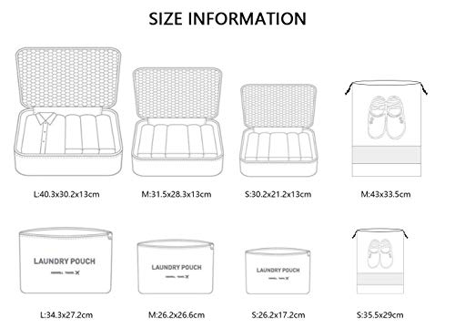 Vicloon Organizador de Equipaje,8 en 1 Set de Organizadores de Viajes, Impermeable Organizador de Maleta Bolsa Incluir 3 Cubos de Embalaje,3 Bolsos de la Compresión y 2 Bolsas de Zapatos (Azul Oscuro)