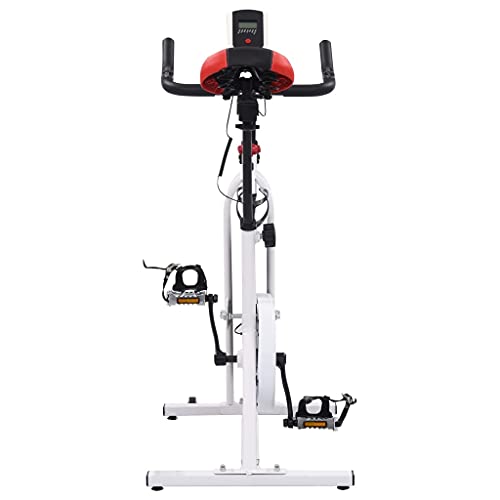 vidaXL Bicicleta de Spinning con Sensores de Pulso Casa Jardín Hogar Deportes Entrenamiento Gimnasio Fitness Cardio Máquina Musculación Blanca y Roja