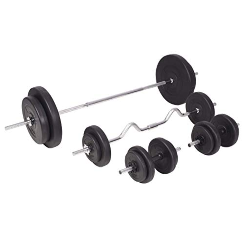 vidaXL Juego de Pesas 30kg Barra y Mancuernas Fitness Musculación Gimnasio Gym