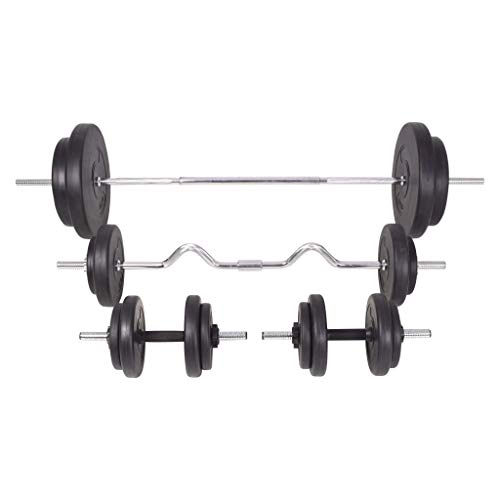 vidaXL Juego de Pesas 30kg Barra y Mancuernas Fitness Musculación Gimnasio Gym