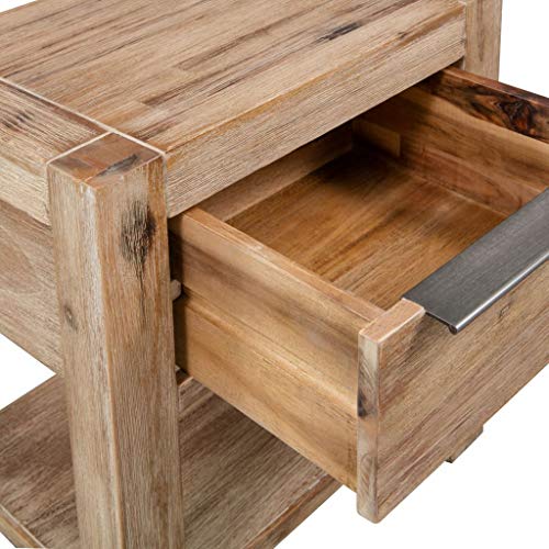 vidaXL Madera Maciza de Acacia Mesita de Noche con Cajón 40x30x48cm Mobiliario Hogar Casa Encanto Rústico Decoración Resistente Duradera Sin Montaje