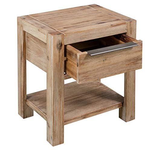 vidaXL Madera Maciza de Acacia Mesita de Noche con Cajón 40x30x48cm Mobiliario Hogar Casa Encanto Rústico Decoración Resistente Duradera Sin Montaje