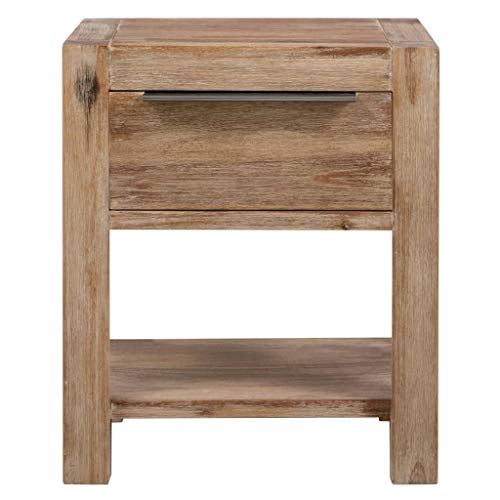 vidaXL Madera Maciza de Acacia Mesita de Noche con Cajón 40x30x48cm Mobiliario Hogar Casa Encanto Rústico Decoración Resistente Duradera Sin Montaje