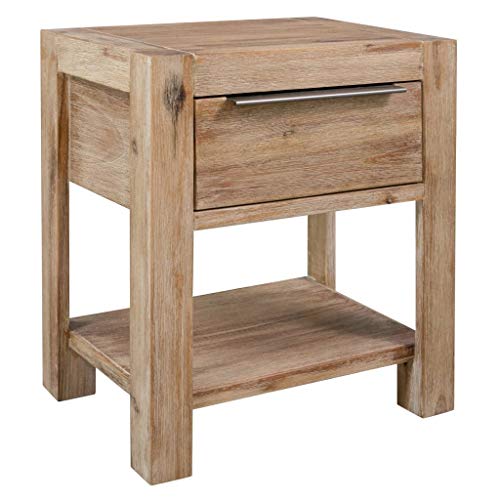 vidaXL Madera Maciza de Acacia Mesita de Noche con Cajón 40x30x48cm Mobiliario Hogar Casa Encanto Rústico Decoración Resistente Duradera Sin Montaje