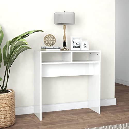 vidaXL Mesa Consola Entrada Acento Pasillo Vestíbulo Recibidor Auxiliar Decoración Hogar Casa Escritorio de Aglomerado Blanco Brillante 78x30x80 cm