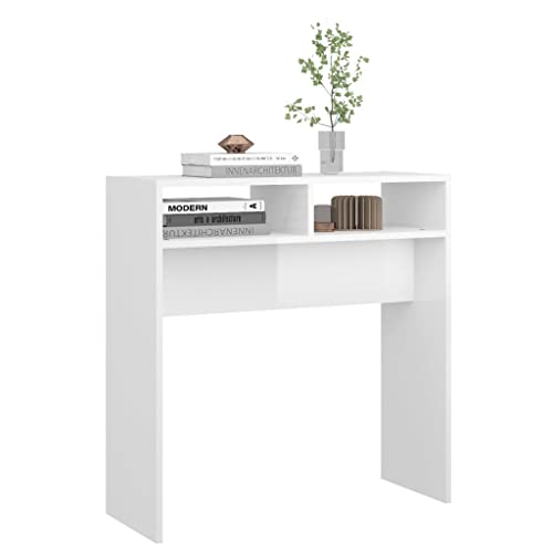 vidaXL Mesa Consola Entrada Acento Pasillo Vestíbulo Recibidor Auxiliar Decoración Hogar Casa Escritorio de Aglomerado Blanco Brillante 78x30x80 cm