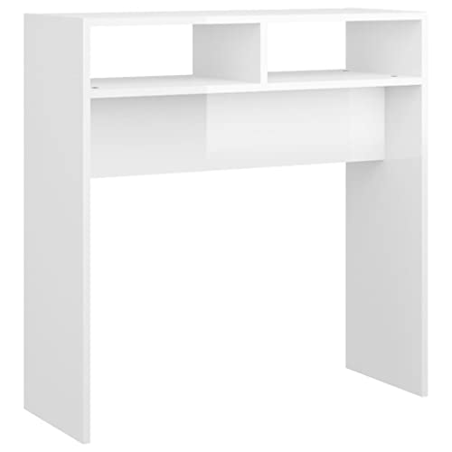 vidaXL Mesa Consola Entrada Acento Pasillo Vestíbulo Recibidor Auxiliar Decoración Hogar Casa Escritorio de Aglomerado Blanco Brillante 78x30x80 cm