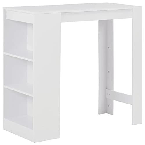 vidaXL Mesa de Bar Madera Blanca 110x50x103 cm Mesita Mesilla Elevada Alta Mueble Mobiliario Auxiliar Comedor Pub Estanterías Consola