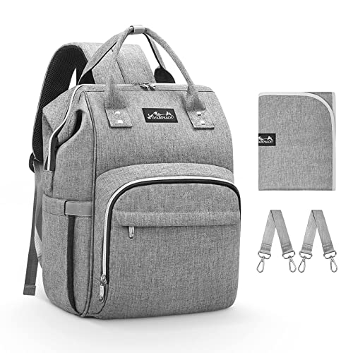 Viedouce Mochilas para Pañales,Bolso del Bebé Mamá,Impermeable con Estilo Oxford Bolso Pañal de Gran Capacidad, con Portátil Cambiador y 2 Piezas Ganchos Carrito Bebé (gris)