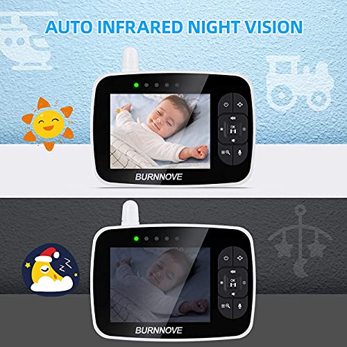 Vigilabebés con Cámara Pantalla LCD de 3.5", 355 ° / 120 ° Giratorio, Camara Vigilancia Bebe con Visión Nocturna, Zoom 2x, Camara Bebe con Comunicación Bidireccional y Sensor de Temperatura