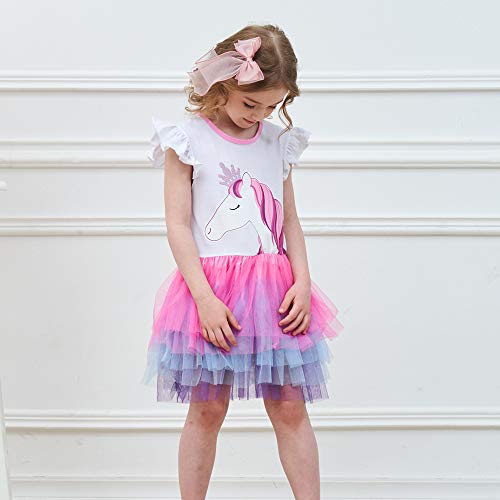 VIKITA Vestido Invierno Manga Corta Tul Algodón Bordado Unicornio para Niñas SH4590 4T