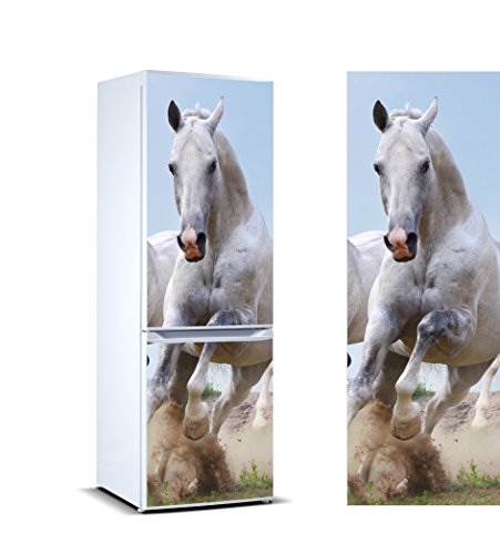 Vinilo para Frigorífico Caballo Blanco | Varias Medidas 185x60cm | Adhesivo Resistente y de Fácil Aplicación | Pegatina Adhesiva Decorativa de Diseño Elegante