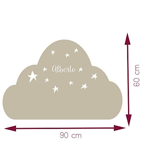 Vinilo Pared cabecero cama decorativo con"NOMBRE PERSONALIZADO 90x60cm" Cabecero con estrellas para decorar habitaciones. Modelo Docliick DC-18017-R (Blanco)