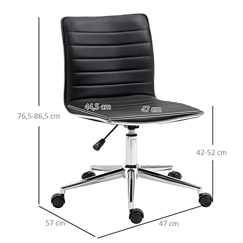 Vinsetto Silla de Oficina Ergonómica Silla Escritorio Giratoria con Altura Ajustable Respaldo Tapizado en Piel Sintética Carga 120 kg 47x57x76,5-86,5 cm Negro