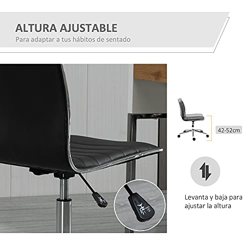 Vinsetto Silla de Oficina Ergonómica Silla Escritorio Giratoria con Altura Ajustable Respaldo Tapizado en Piel Sintética Carga 120 kg 47x57x76,5-86,5 cm Negro