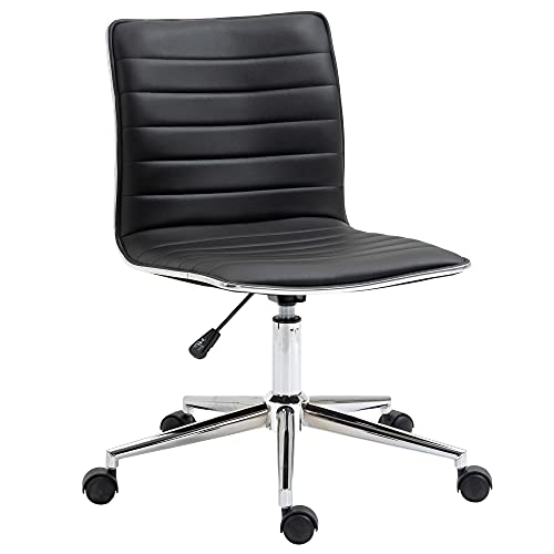 Vinsetto Silla de Oficina Ergonómica Silla Escritorio Giratoria con Altura Ajustable Respaldo Tapizado en Piel Sintética Carga 120 kg 47x57x76,5-86,5 cm Negro