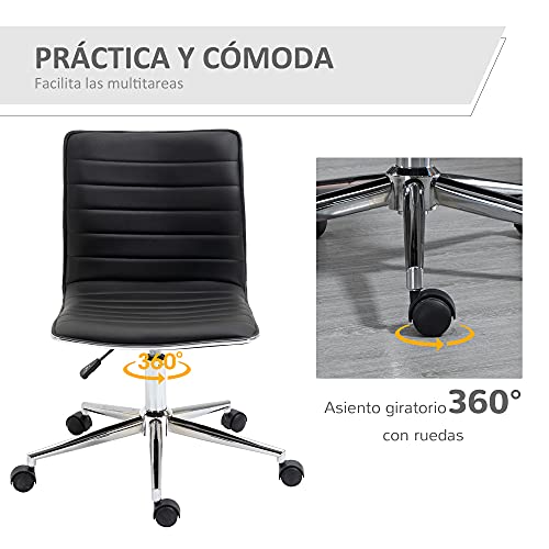 Vinsetto Silla de Oficina Ergonómica Silla Escritorio Giratoria con Altura Ajustable Respaldo Tapizado en Piel Sintética Carga 120 kg 47x57x76,5-86,5 cm Negro