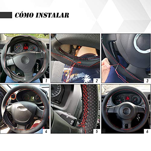 Vintree Cubierta de Volante de Cuero de Microfibra Negro Bricolaje Cubiertas del Volante en el Volante del automóvil con Aguja e Hilo Accesorios de Interior Coche Fundas para Volante Comodidad