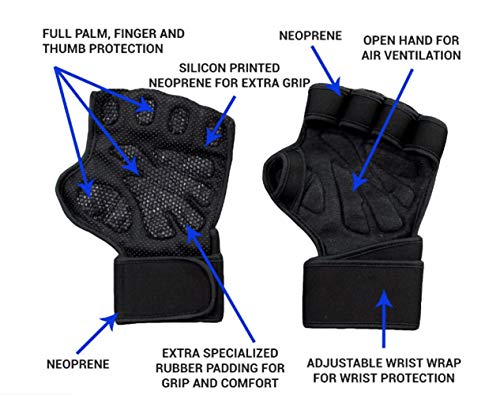 Vintree Guantes de Crossfit para Gimnasio Guantes de Entrenamiento para Hombre y Mujer Guantes de Entrenamiento Abiertos Crossfit Culturismo calistenia Levantamiento de Potencia (7 a 8 Pulgadas)