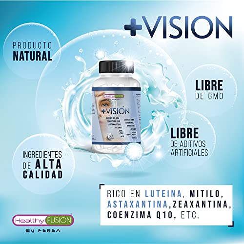 + Visión | Potente protector Ocular | Mejora la calidad de tu vista | Fortalece el tejido ocular y la retina | Elimina la vista cansada | Luteína, Coenzima Q10, Mirtilo, Ácido Alfa Lipoico | 60 Caps.