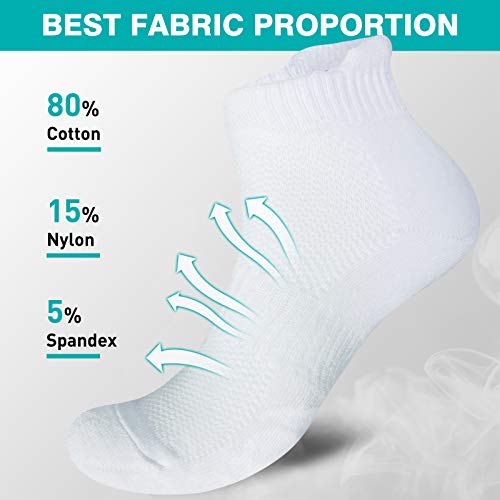 VoJoPi 5 paires Chaussette Hommes de Sport, Chaussettes Basses Homme Respirantes pour Running, Anti-Ampoules Courtes Socquettes en Coton pour Fitness, Jogging, Blanc