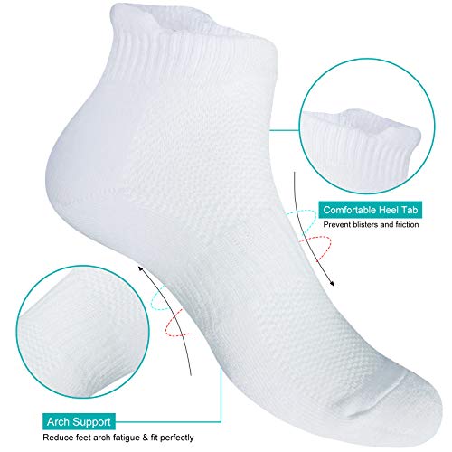 VoJoPi 5 paires Chaussette Hommes de Sport, Chaussettes Basses Homme Respirantes pour Running, Anti-Ampoules Courtes Socquettes en Coton pour Fitness, Jogging, Blanc