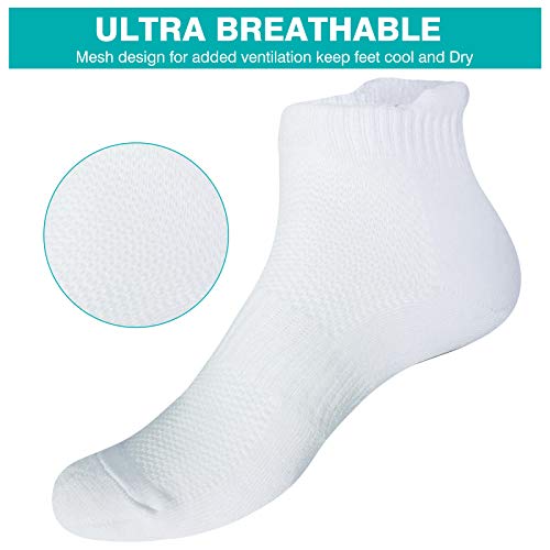 VoJoPi 5 paires Chaussette Hommes de Sport, Chaussettes Basses Homme Respirantes pour Running, Anti-Ampoules Courtes Socquettes en Coton pour Fitness, Jogging, Blanc