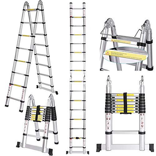 Voluker 5M Escalera Plegable,Escalera Telescópica de Aluminio,Escalera Extensible,2.5M+2.5M,Carga maxima150kg