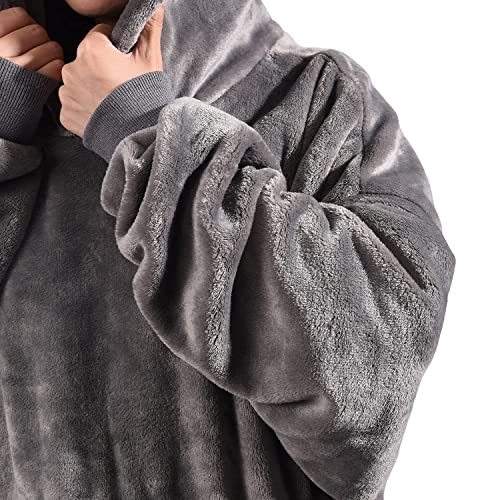 Voqeen Sudadera con Capucha, Manta Calentita Grande Pullover Mullido de Doble Capa Manta de TV Súper Suave y Cálida con Dos Bolsillos para Mujeres Hombres Adolescentes (A1-Gris, Talla única)